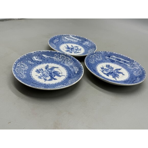 Set Of 3 Spodes Camilla England Blue & White Floral Saucer Plates - Vintage Porc - Picture 4 of 11